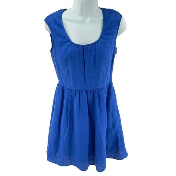 J crew Women's Linen Blue Side Zip Mini Dress Size 2 - Picture 1 of 12